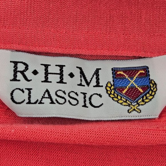 RHM Classic Mens Polo Shirt Size L Coral Solid Short Sleeve Pocket Lightweight - Picture 3 of 10